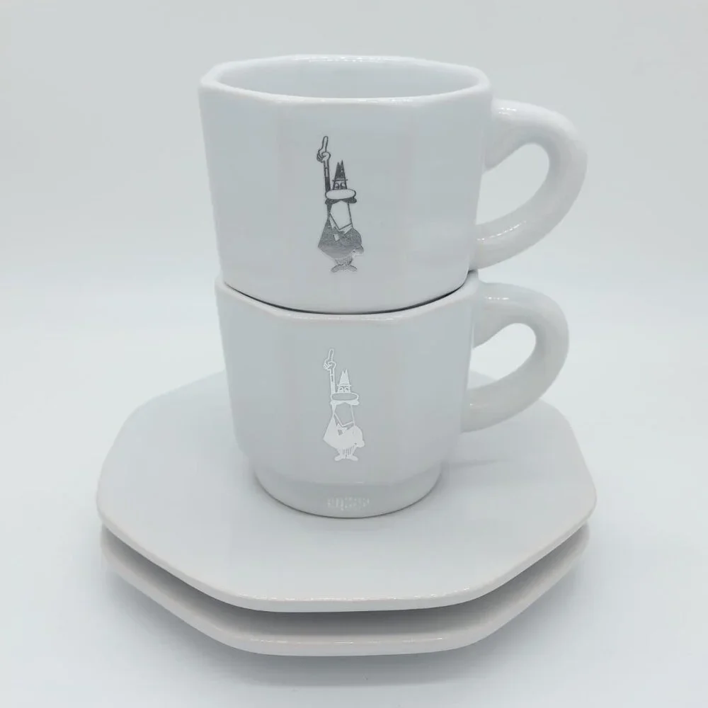 Set of 2 Bialetti Espresso Cups with Saucers